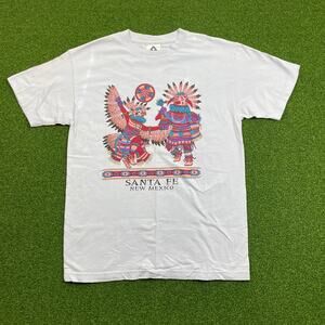 Vintage White Native American Santa Fe New Mexico Graphic T-Shirt Sz M